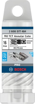 Fresa anular Bosch PRO Metal TCT de 16 mm para perforación de metal.