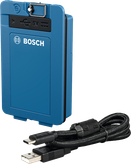 Paquete de batería recargable Bosch con cable de carga USB-C.