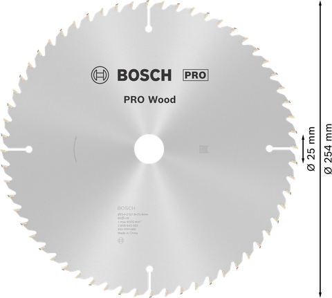 Hoja de sierra circular Bosch PRO Wood de 254 mm para cortar madera.
