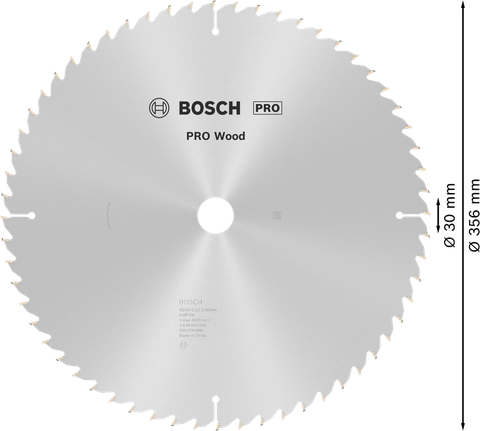 Hoja de sierra circular para madera Bosch PRO de 356 mm para un corte preciso de la madera.