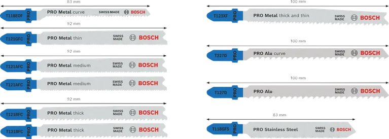Juego de 10 hojas de sierra de calar Bosch PRO para metal y aluminio, de 92 mm.