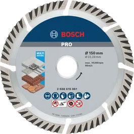 Disco de diamante multimaterial Bosch PRO de 150 mm para corte.