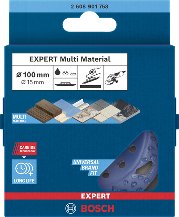 Cabezal de rectificado de metal duro Bosch EXPERT Multi Material, inclinación gruesa de 100 mm.