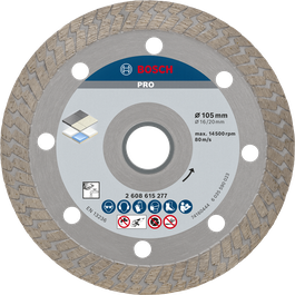 Disco de corte de diamante cerámico duro Bosch PRO de 105 mm.