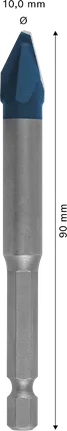 Broca de cerámica dura Bosch EXPERT HEX-9 de 10x90 mm.