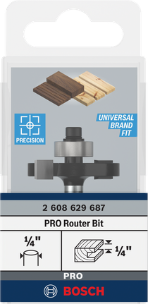 Fresa ranuradora Bosch PRO con vástago de 1/4 de pulgada para trabajos en madera.