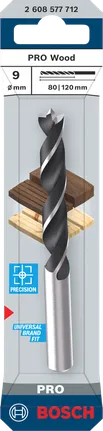 Broca Bosch PRO para madera con punta de centrado, 9 x 80 x 120 mm.