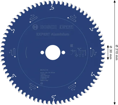 Hoja de sierra circular Bosch EXPERT para aluminio de 210 mm para un corte preciso de metales.