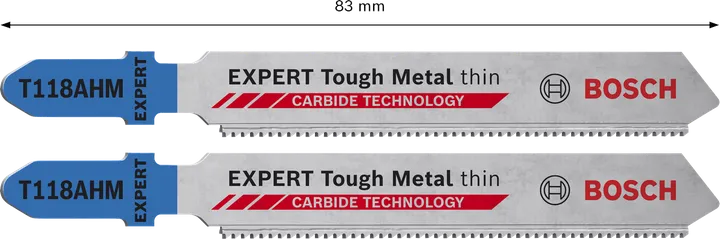 Hojas de sierra de calar de carburo delgadas T118AHM Bosch EXPERT Tough Metal.