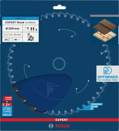 Hoja de sierra circular inalámbrica Bosch EXPERT Wood 250×30 mm T24.