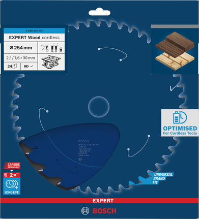 Hoja de sierra circular inalámbrica Bosch EXPERT Wood de 254 mm T24.
