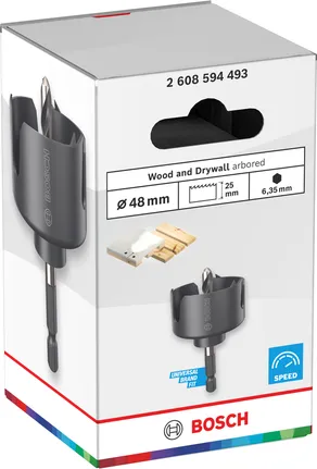 Sierra de corona Bosch para madera y yeso de 48 x 25 mm.