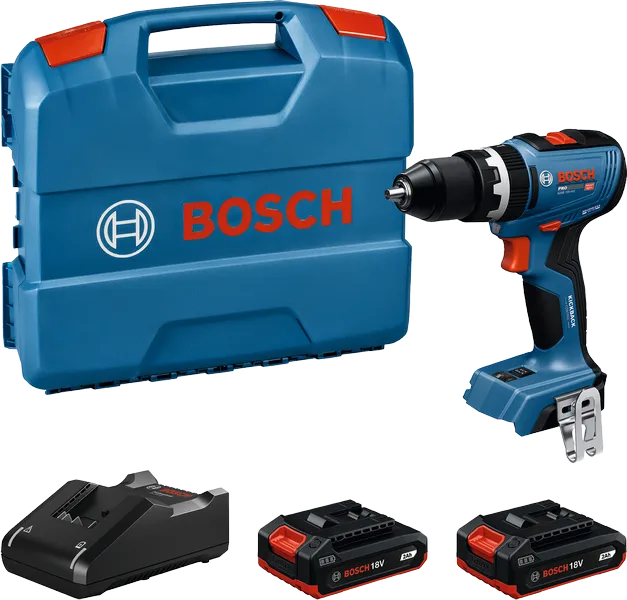 Taladro a batería Bosch GSB 18V-65 con maletín y baterías.