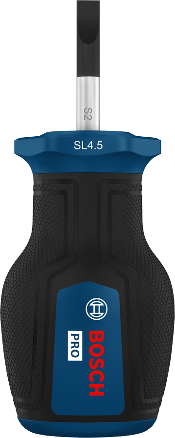 Destornillador Bosch PRO Stubby SL1.0x4.5 con mango ergonómico.