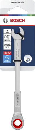 Llave combinada de trinquete Bosch de 8 mm al cromo vanadio.
