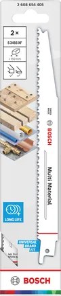 Paquete de 2 hojas de sierra recíproca Bosch S3456XF para múltiples materiales.