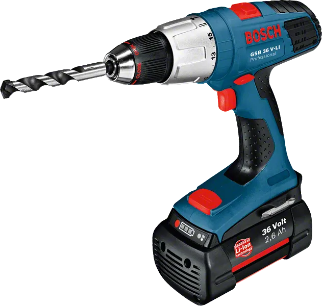 Taladro combinado inalámbrico Bosch GSB 36 V-LI con batería de 36 V.