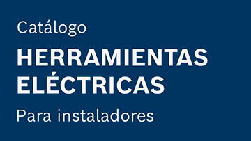 Catálogo de herramientas eléctricas para instaladores en fondo azul.