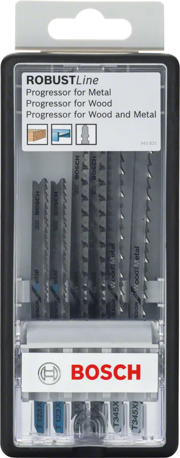 Sada 6dílných pilových plátků do přímočaré pily Bosch Robust Line na dřevo a kov.