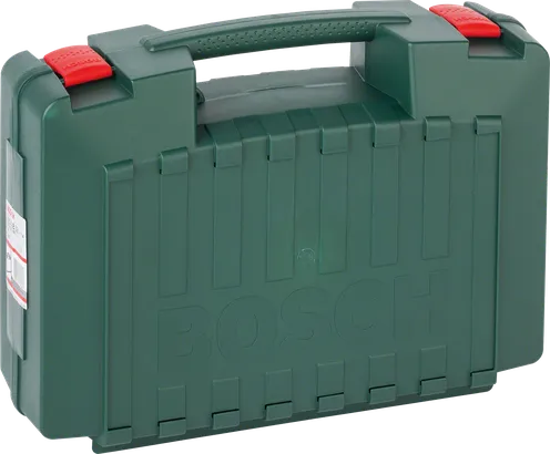 Plastový kufr Bosch K s rukojetí a červenými západkami.