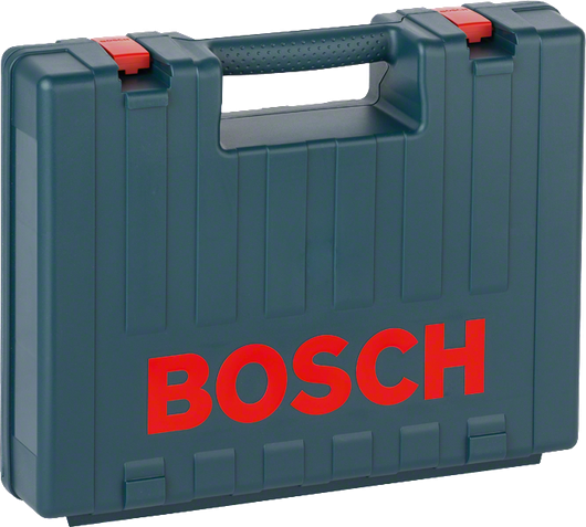Plastový kufr Bosch s rukojetí a červenými západkami.
