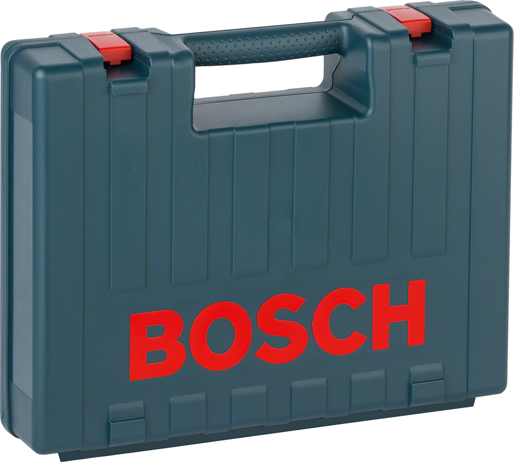 Plastový kufr Bosch s rukojetí a červenými západkami.