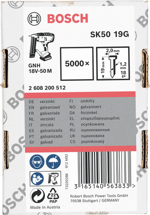 Pozinkované hřebíky Bosch 19G 19 mm 5000×.
