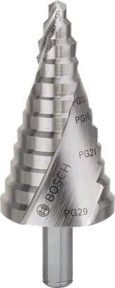 Stupňovitý vrták Bosch HSS 6–37 mm pro vrtání do kovu.