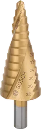 Stupňovitý vrták Bosch HSS-TiN pro otvory o průměru 6–30 mm.