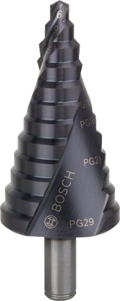Stupňovitý vrták Bosch HSS-AlTiN pro otvory o průměru 6–37 mm.