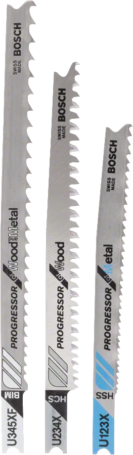 Sada 3dílných pilových plátků do přímočaré pily Bosch s U-stopkou na dřevo a kov.