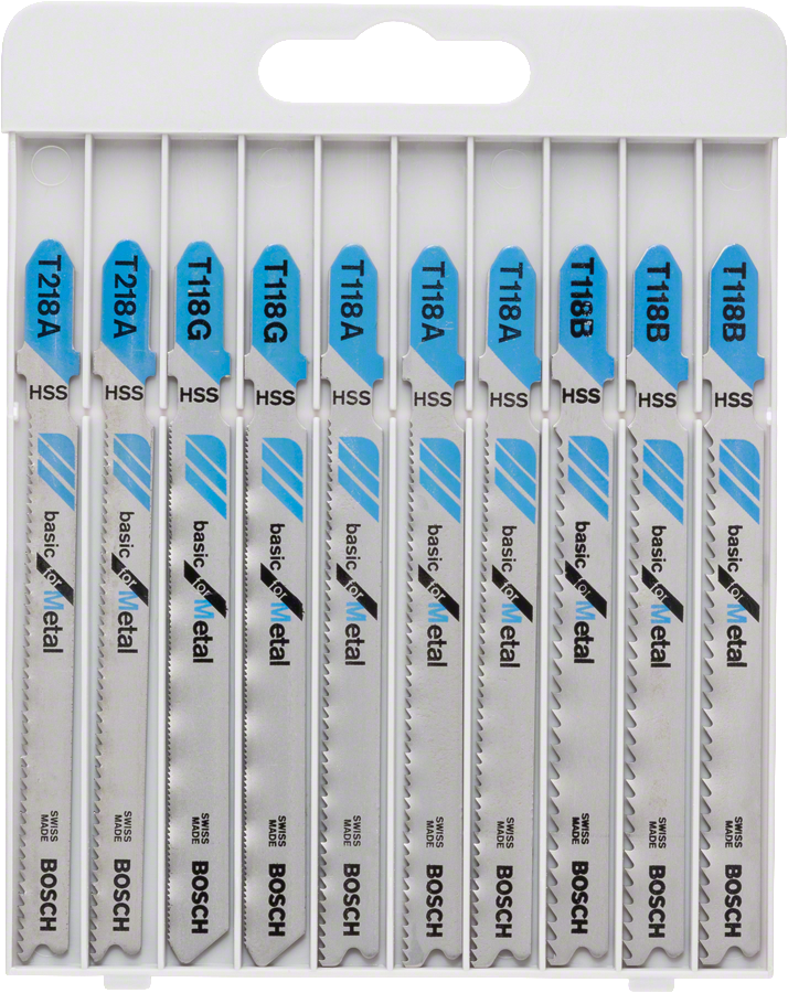10dílná sada pilových plátků do přímočaré pily Bosch Basic for Metal.