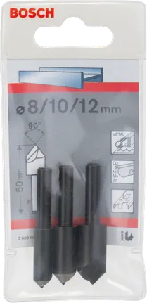 Sada 3dílných zahlubovacích bitů Bosch 6–12 mm.