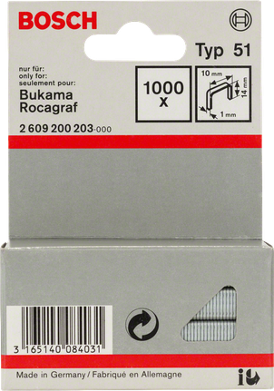 Sponky Bosch Typ 51 10 mm pro Bukama Rocagraf, krabička 1000 kusů.