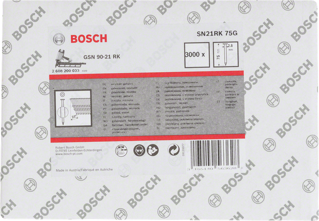 Hřebíky Bosch 75 mm, pás 22°.