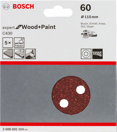 Brusný papír Bosch C430, zrnitost 60, 115 mm, 5 kusů.