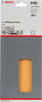 Brusné papíry Bosch C470, balení 115 × 280 mm.