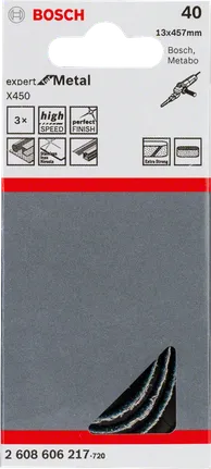 Brusný pás Bosch X450 o zrnitosti 40, 13×457 mm.