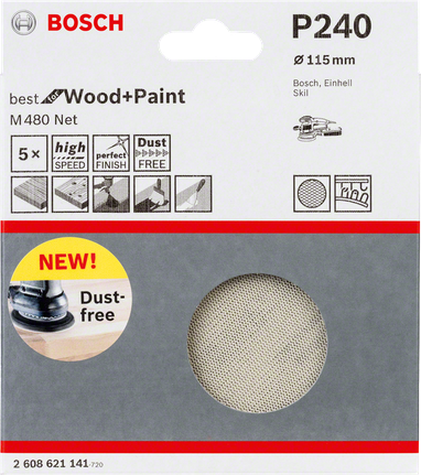 Brusný list Bosch P240 115 mm na barvu na dřevo.