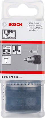 Sklíčidlo Bosch 1,5-13 mm pro různé značky.