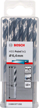 Sada spirálových vrtáků Bosch HSS PointTeQ 6,4 mm.