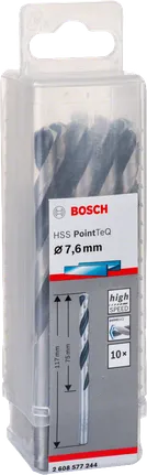 Sada vrtáků Bosch HSS PointTeQ 7,6 mm.