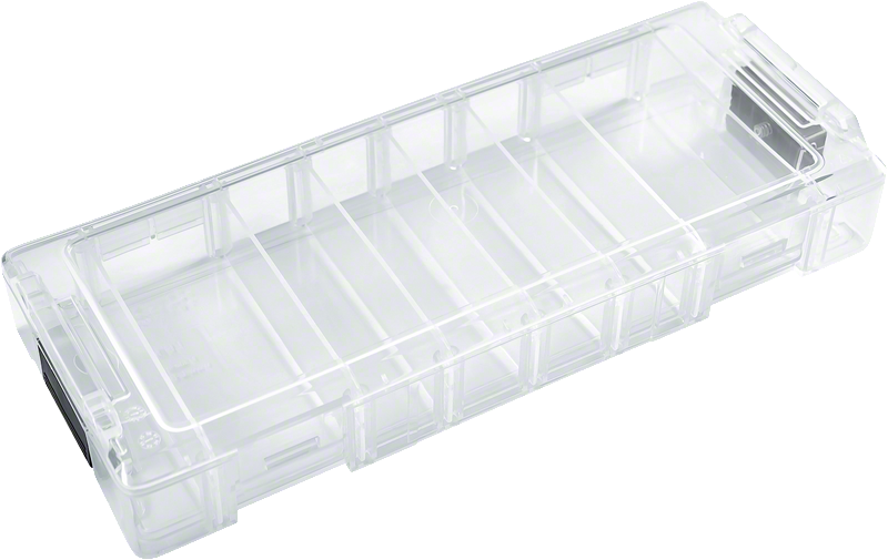 Průhledný přepravní kufřík Bosch L-BOXX Micro, nosnost 1 kg.