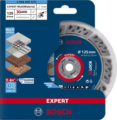 Diamantový řezný kotouč Bosch EXPERT MultiMaterial X-LOCK 125×22,23×2,4×12 mm.