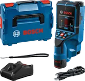 Nástěnný skener Bosch D-Tect 200 C s displejem a příslušenstvím.