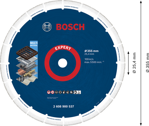Diamantový řezný kotouč Bosch Expert pro různé materiály.