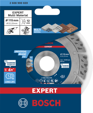 Diamantový řezný kotouč Bosch EXPERT MultiMaterial 115×22,23×2,2×12 mm.