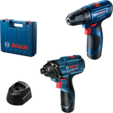 Kombinovaná sada Bosch s vrtačkou GSR 120-Li, rázovým utahovákem GDR 120-Li a nabíječkou.