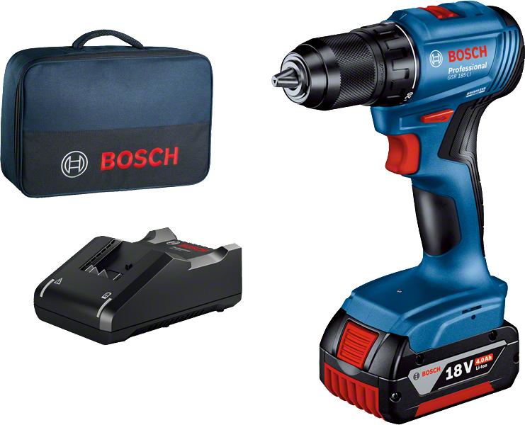 Akumulátorová vrtačka Bosch GSR 185-LI s nabíječkou a kufrem.