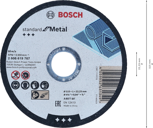 Bosch Standardní rovný řezný kotouč na kov 115 mm.